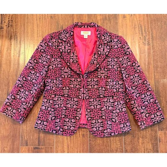 Talbots Other - Talbots Blazer Jacket Size 2P Petite Pink Black Patterned 100% Cotton Lined